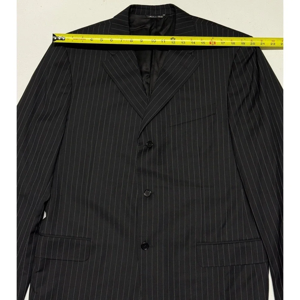 Canali Super 120s‎ Wool Pinstripe Blazer Mens 44L Made in Italy Black